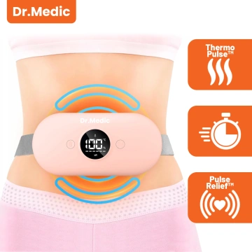 Pas Grzejący z Masażerem na okres i plecy - przeciwbólowy, ciepło + wibracje, 6 poziomów intensywności, akumulator 1800 mAh - Dr.Medic ThermoPulse™ Różowy