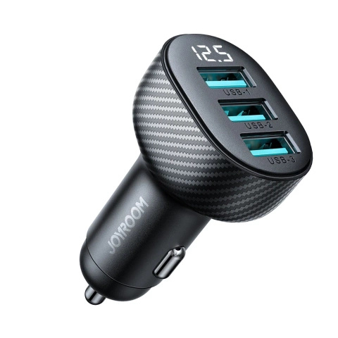 Ładowarka samochodowa Joyroom JR-CCD03 3× USB-A 17 W z wyświetlaczem – czarna
