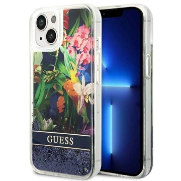 Etui Guess GUHCP14SLFLSB do Apple iPhone 14 6,1" niebieski/blue hardcase Flower Liquid Glitter