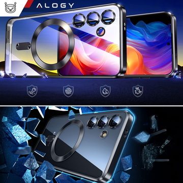 Hülle für Samsung Galaxy S24 Plus Mag Safe Glamour Case Ringgehäuse Kameraschutz Alogy Schwarz Transparentes Glas