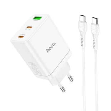 HOCO Wandladegerät 2 x Typ C USB A Kabel Typ C auf Typ C PD QC3.0 3A 35W Weiß