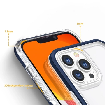 Klare 3-in-1-Hülle für das iPhone 13 Pro Max mit blauem Gel-Rahmen