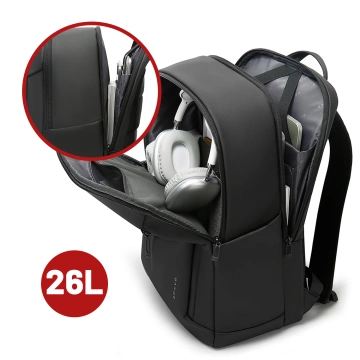 Bange wasserdichter Rucksack für 15,6-Zoll-Laptop, Stadtreisender, 45 x 30 x 16 cm, für Arbeit, Flugzeug, Herren, Damen, mit USB-Anschluss Schwarz