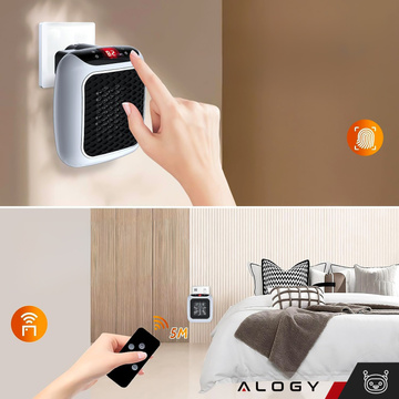 Mocny mini grzejnik elektryczny farelka termowentylator do kontaktu gniazdka + Pilot 800W nagrzewnica ogrzewacz EU Alogy szary