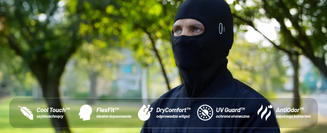 Kominiarka Motocyklowa Kewig Oddychająca i Wiatroszczelna, Pod Kask na Motor i Skuter, Szybkoschnąca, Odprowadzająca Wilgoć, Antybakteryjna i z Ochroną UV – Czarna