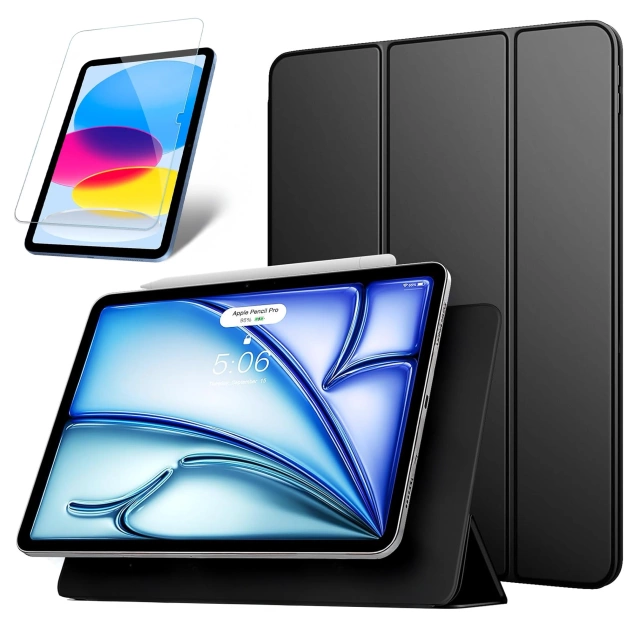 Etui magnetyczne 360 do Apple iPad 10.9” 10 / 2022 / 11” 11 / 2025 Alogy Magnetic 360 Case obudowa ochronna na tablet Czarne + Szkło