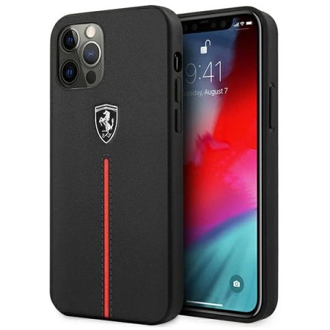 Etui na telefon Ferrari iPhone 12 Pro Max czarny/black hardcase Off Track Leather Nylon Stripe