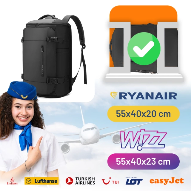 Plecak wodoodporny Bange 28L na laptopy do 17.3" – pojemny i wygodny, miejski i podróżny do pracy i samolotu, z wodoodporną kieszenią na kosmetyki i komorą na buty – Czarny