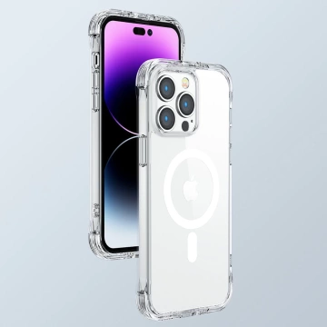 Joyroom Magnetic Defender Magnetische Hülle für iPhone 14 Plus gepanzerte Hülle mit Hakenständer durchsichtig (MagSafe-kompatibel)