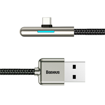 Kabel USB do USB-C kątowy płaski Baseus Iridescent, Huawei SuperCharge, 40W, 1m (czarny)