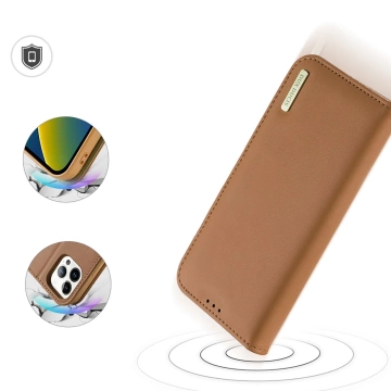Dux Ducis Hivo Leather Flip Cover Echtes Leder Wallet für Karten und Dokumente iPhone 14 Pro Max Braun