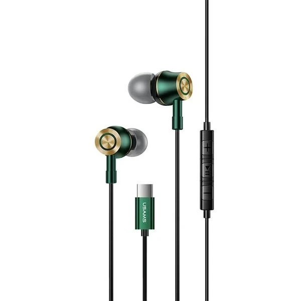 USAMS Stereo Kopfhörer EP-43 Metall USB-C dunkelgrün/dunkelgrün HSEP4302