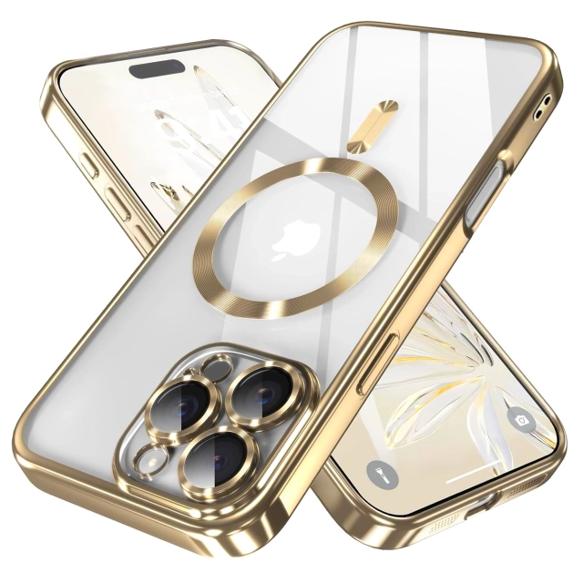 Etui MagSafe Case do Apple iPhone 16 Pro Alogy Glamour Luxury Ring obudowa złoto-przezroczyste + szkło hartowane