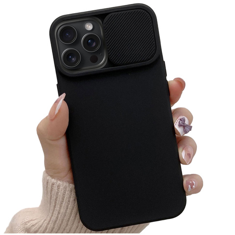 Etui do iPhone 15 Pro Max Slide Case z osłoną na obiektyw aparat obudowa matowe czarne Alogy Soft Matt + Szkło