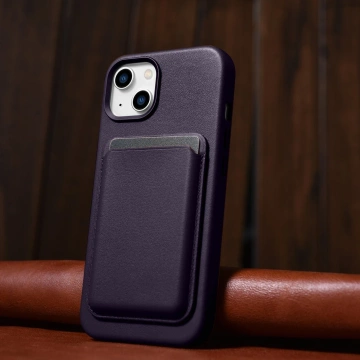 iCarer Case Leder Echtleder Handyhülle für iPhone 14 Plus Dunkellila (MagSafe-kompatibel)