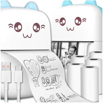 Drukuś Thermodrucker mit 6 Rollen Thermopapier für Kinder Blau