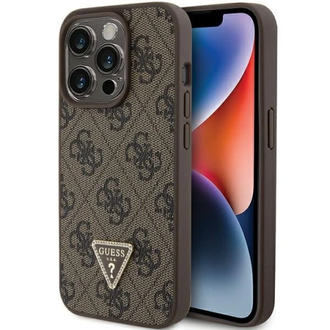 Etui Guess GUHCP15LP4TDPW für iPhone 15 Pro 6,1" braun/braunes Hardcase Leder 4G Triangle Strass
