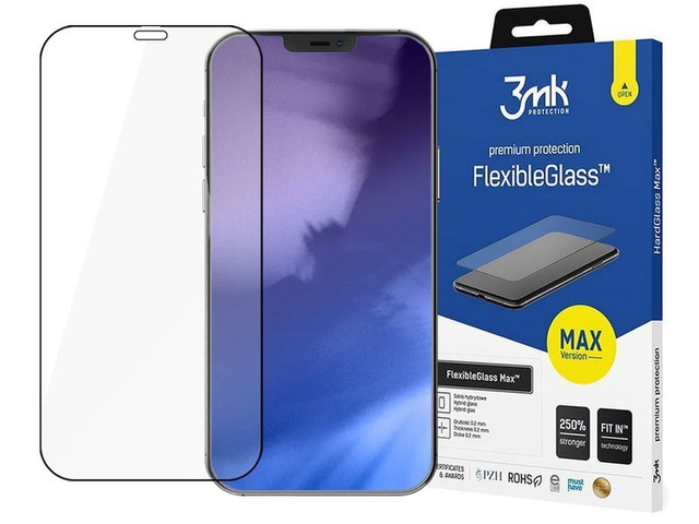 Szkło hybrydowe 3mk Flexible Glass Max 7H do iPhone 12 Mini 5.4 Black