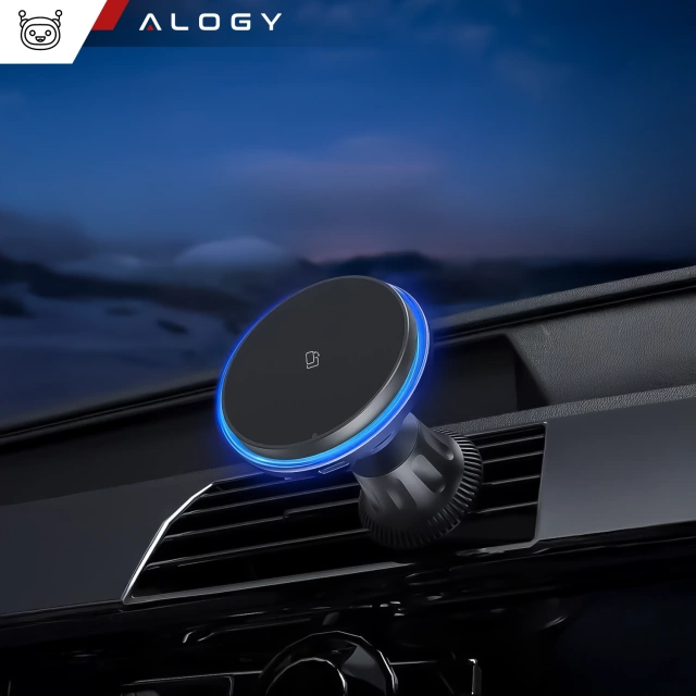 Uchwyt samochodowy Alogy Car Holder do MagSafe z ładowaniem indukcyjnym 2w1 15W do kratki Czarny