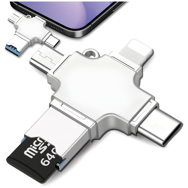Czytnik kart SD 4w1 – adapter USB 3.0 do TF / microSD, kompatybilny z Lightning, USB-C i micro USB, szybki transfer danych – Alogy SmartRead Pro™