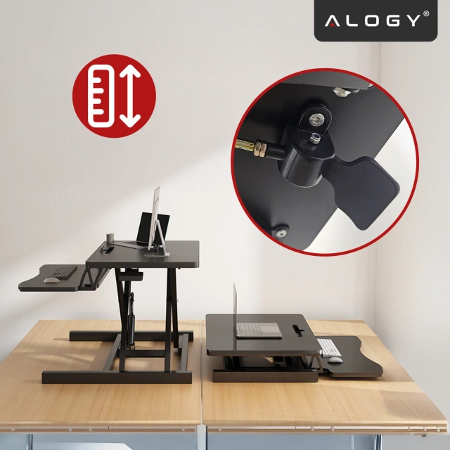 Biurko podstawka do pracy stojącej na biurko z podnoszeniem pneumatycznym 60×80 cm – regulacja wysokości 11–51 cm, dwupoziomowe, składane, idealne do Home Office – Alogy LiftDesk™ Czarne
