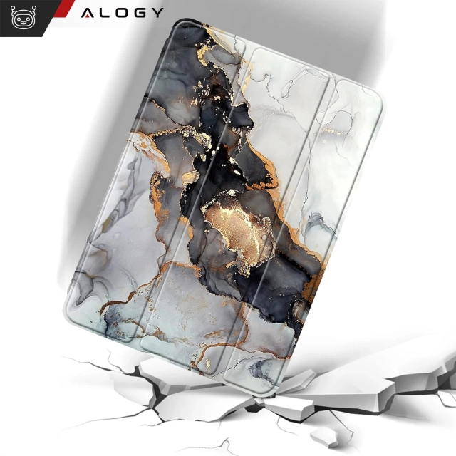 Etui + Szkło do Apple iPad 10.9" gen 10 2022 / iPad 11" gen 11 2025 obudowa na tablet Alogy Book Case Cloudy Marble Marmur