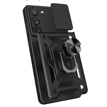 Hybrid Armor Camshield Hülle für Samsung Galaxy S23 gepanzerte Hülle mit Kameraabdeckung blau