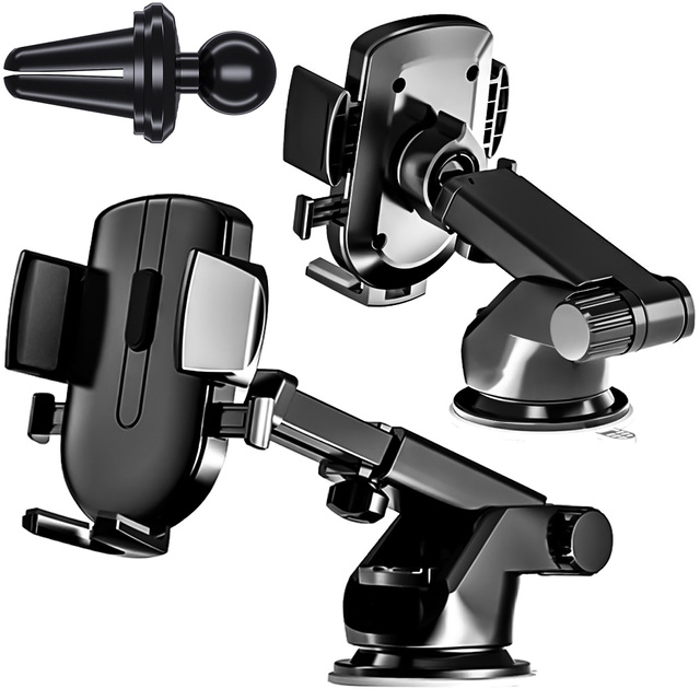 Uchwyt samochodowy do telefonu 2w1 Alogy na szybę do kratki na deskę rozdzielczą Czarny + Kabel USB-C 2.4A 1m