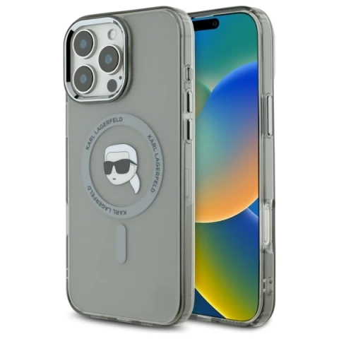 Karl Lagerfeld Hülle für iPhone 16 Pro Max 6,9" MagSafe Schwarzes Hardcase IML Metall Karl Head