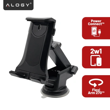 Uchwyt samochodowy na telefon i tablet – 2w1, mocny i stabilny, regulowany 4.7–11”, montaż na szybę i kokpit, pełna regulacja – Alogy DriveMount™ Premium Czarny