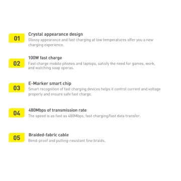 Baseus Crystal Shine Series Kabel USB-Kabel für schnelles Aufladen und Datenübertragung USB Typ C - USB Typ C 100 W 1,2 m lila (CAJY000605)
