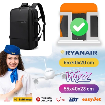 Bange wasserdichter Rucksack für 15,6-Zoll-Laptop, Stadtreisender, 45 x 30 x 16 cm, für Arbeit, Flugzeug, Herren, Damen, mit USB-Anschluss Schwarz