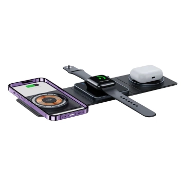QI15W-A31 3IN1 magnetisches MagSafe kabelloses Ladegerät für iPhone, Airpods, Apple Watch Schwarz