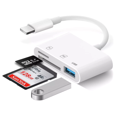 Alogy SD TF USB-Kartenleser-Adapter mit Lightning-Anschluss für Apple iPhone iPad Weiß