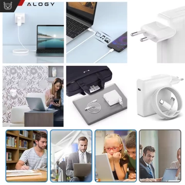 Ładowarka Zasilacz do Apple MacBook Alogy Universal Charger Kabel 2m USB-C do USB-C Szybkie ładowanie PowerDelivery PD 87W Biały