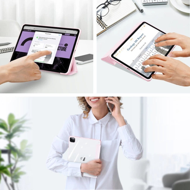 Dux Ducis Copa etui do iPad Pro 12.9 2020 / 2021 / 2022 / iPad Air 13 2024 pokrowiec smart cover z podstawką różowy