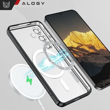 MagSafe-Hülle für Apple iPhone 16 Pro Max Alogy Glamour Luxus-Ringgehäuse Gold-Transparent
