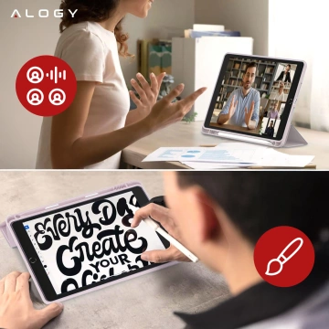 Etui do Apple iPad 10.2 9 gen 8/7 2021/2020/2019 Smart Pencil Case Alogy TPU obudowa na tablet Różowe + Szkło Hartowane