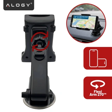 Uchwyt samochodowy na telefon i tablet – 2w1, mocny i stabilny, regulowany 4.7–11”, montaż na szybę i kokpit, pełna regulacja – Alogy DriveMount™ Premium Czarny