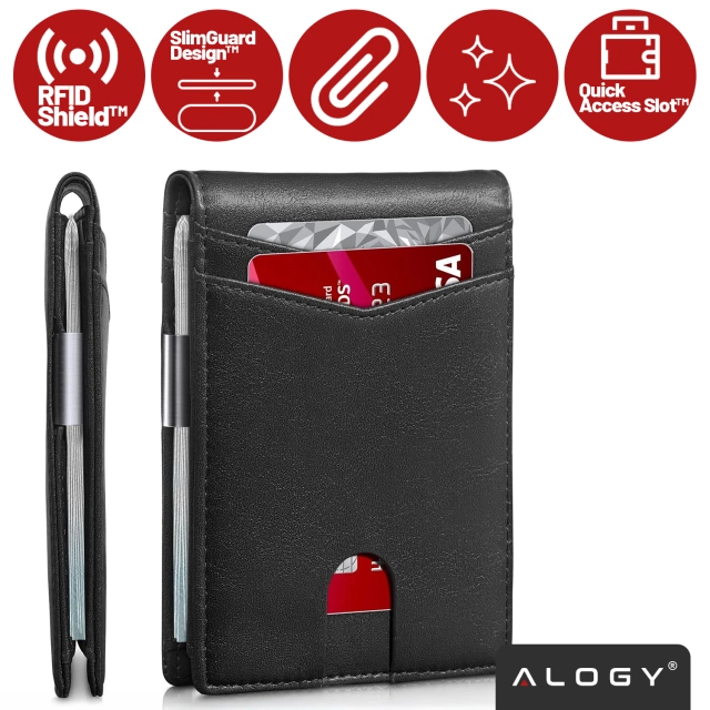 Portfel RFID Etui ochronne blokujące sygnał na karty dokumenty cienki Alogy Small męski damski Wallet Czarny