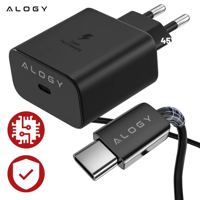 Ładowarka sieciowa USB-C typ C PD Premium szybka 45W 3A + Kabel Type-C 1M Alogy czarna