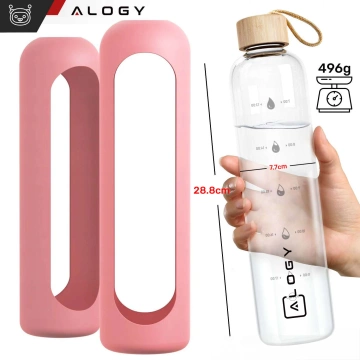 Große Glasflasche Trinkflasche Alogy Motivational Messbecher 1l 1000ml Silikonhülle Pink