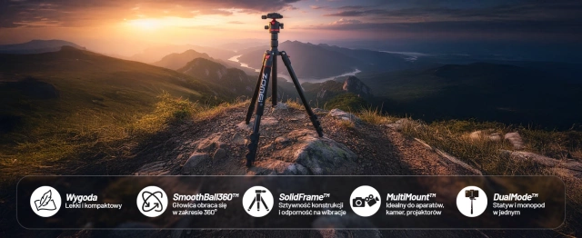Statyw Profesjonalny 2w1 – Tripod i Monopod do Aparatu i Kamery, Składany z Regulowaną Wysokością i Głowicą Kulową 360°, Stabilny i Lekki, ProStand™ – Czarny