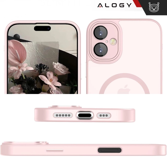 3w1 Zestaw Etui Hybrydowe + Szkło hartowane do Apple iPhone 16 obudowa ochronna Hybrydowe MagSafe z ochroną obiektywu case na telefon Alogy 3in1 Case Pack Różowe