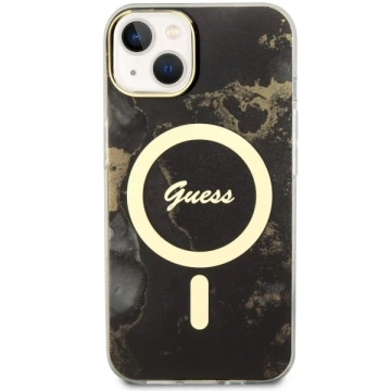Etui für Telefon Guess GUHMP14MHTMRSK für Apple iPhone 14 Plus 6.7" Czarny/Black Hardcase Golden Marble MagSafe