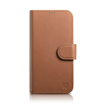 Etui na telefon iCarer Wallet Case 2in1 do  iPhone 14 Pro Max skórzany pokrowiec z klapką Anti-RFID brązowy