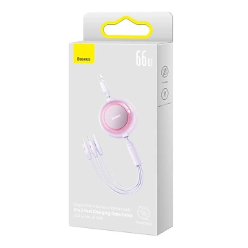 Kabel USB 3w1 Baseus Bright Mirror 3, Micro USB / Lightning / USB-C, 66W / 2A, 1.1m (Fioletowy)