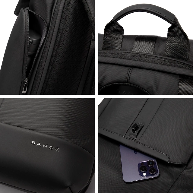 Plecak wodoodporny Bange na laptopa 15.6" miejski podróżny 43x30x18 cm do pracy samolotu męski damski Czarny
