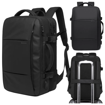 Bange wasserdichter Rucksack für 15,6-Zoll-Laptop, Stadtreisender, 45 x 30 x 16 cm, für Arbeit, Flugzeug, Herren, Damen, mit USB-Anschluss Schwarz