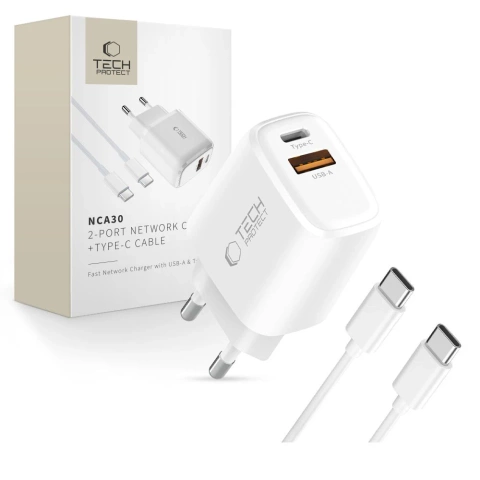 Ładowarka Tech-Protect NCA30 30W 2xUSB PD QC3.0 + Kabel USB-C